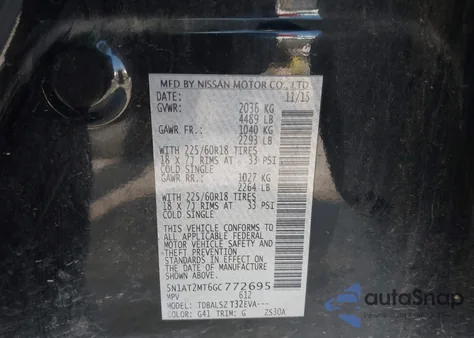 2016 Nissan Rogue Sl z USA, uszkodzony, nr VIN 5N1AT2MT6GC772695